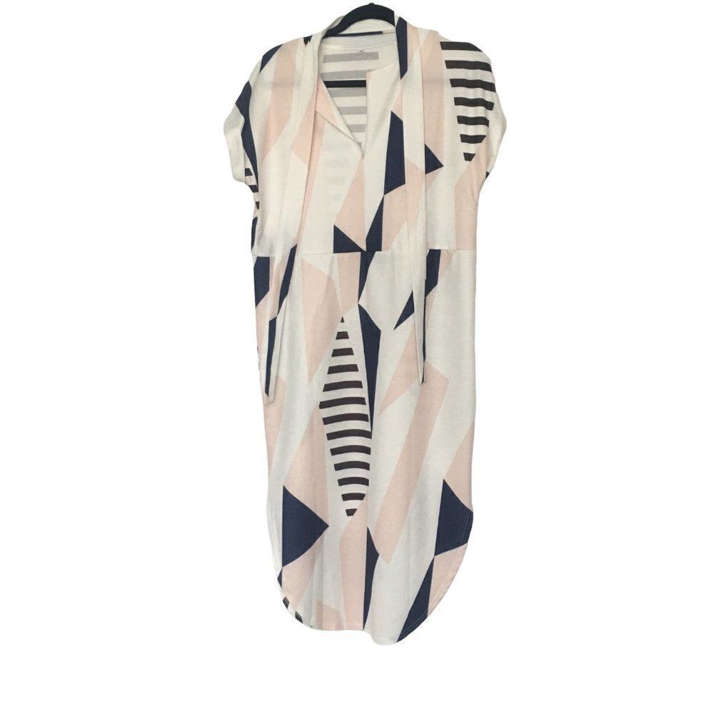 Geometric Print Midi Dress in Blush and Navy